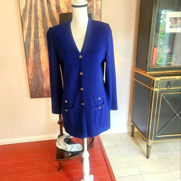 St. John Blue Blazer with Black And Gold  Buttons - Picture 1 of 12